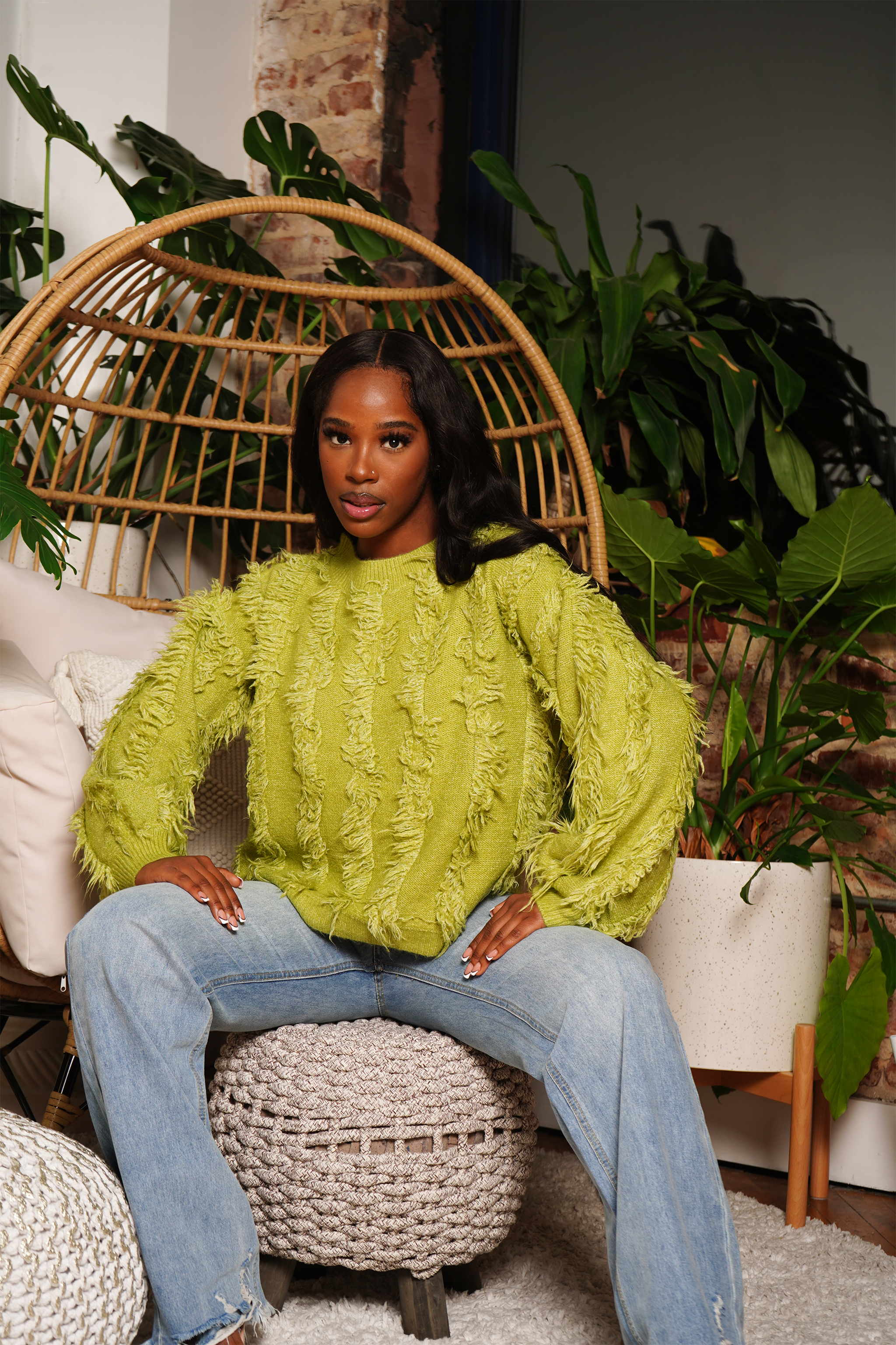 Green Fuzzy Textured Sweater