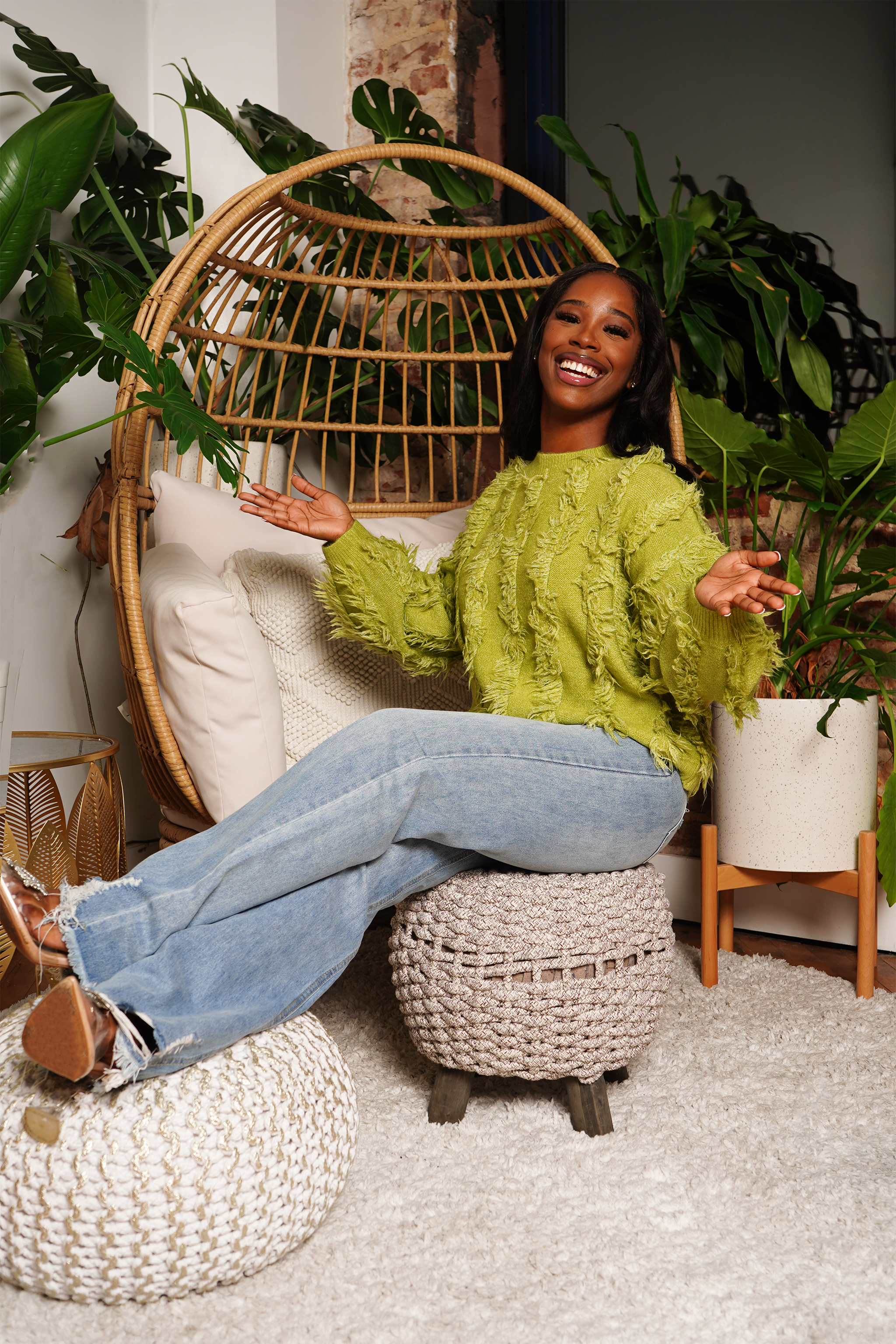 Green Fuzzy Textured Sweater